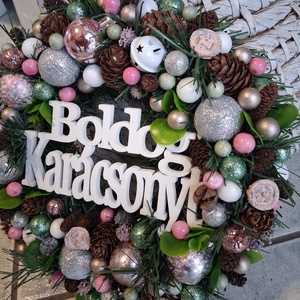 Adventi karácsonyi ajtódísz kopogtató 24cm koszorú  - karácsony - adventi díszek - adventi ajtódísz - Meska.hu