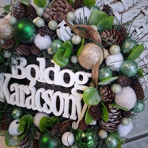 Adventi karácsonyi ajtódísz kopogtató 24cm koszorú  - karácsony - adventi díszek - adventi ajtódísz - Meska.hu