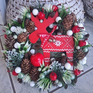 Adventi karácsonyi ajtódísz kopogtató 24cm koszorú , Karácsony, Adventi díszek, Adventi ajtódísz, Virágkötés, MESKA