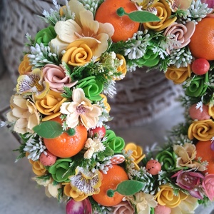 Mandarinos csupa virágos ajtódísz 24cm - otthon & életmód - dekoráció - ajtó- és ablak dekoráció - ajtódísz & kopogtató - Meska.hu