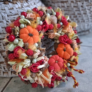 Őszi tökös ajtódísz kopogtató koszorú  - otthon & életmód - dekoráció - halloween - halloweeni ajtódíszek és ablakdíszek - Meska.hu