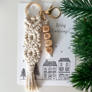 ANYA feliratos makramé kulcstartó adventi képeslappal, különleges karácsonyi ajándék anyukáknak, Táska & Tok, Kulcstartó & Táskadísz, Kulcstartó, Csomózás, MESKA