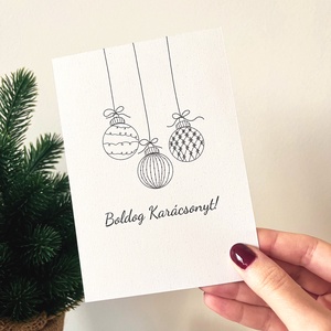 Karácsonyi képeslap gömb mintával (A6-os), újrahasznosított papírra nyomtatva, borítékkal - otthon & életmód - papír, írószer - ajándékozás kellékei - képeslap, üdvözlőlap - Meska.hu