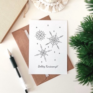 Karácsonyi képeslap hópehely mintával (A6-os), újrahasznosított papírra nyomtatva, borítékkal - Meska.hu