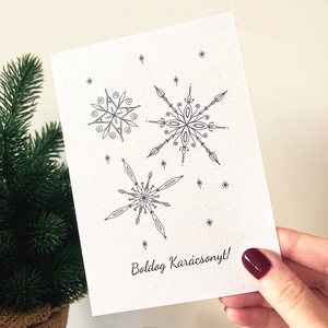 Karácsonyi képeslap hópehely mintával (A6-os), újrahasznosított papírra nyomtatva, borítékkal - otthon & életmód - papír, írószer - ajándékozás kellékei - képeslap, üdvözlőlap - Meska.hu