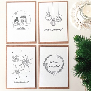 Karácsonyi ajándékcsomag, natúr-bézs színben: Névre szóló fenyőfa kulcstartó, masni és cukorka dísz, ünnepi képeslap - karácsony - karácsonyi ajándékozás - karácsonyi ajándékcsomagolás - Meska.hu