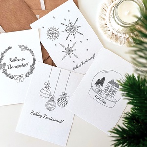 4 db letisztult karácsonyi képeslap (A6), ünnepi üdvözlőlapok borítékkal - otthon & életmód - papír, írószer - ajándékozás kellékei - képeslap, üdvözlőlap - Meska.hu