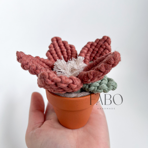 Terrakotta-bézs színű makramé virág dísz igazi agyagcserépben - otthon & életmód - virágdekoráció - virágdíszek - asztali virágdísz - Meska.hu