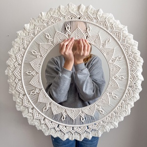 80 cm-es makramé óriás mandala falidísz, natúr fehér színű egyedi dekoráció - otthon & életmód - dekoráció - fali és függő dekoráció - falra akasztható dekor - Meska.hu