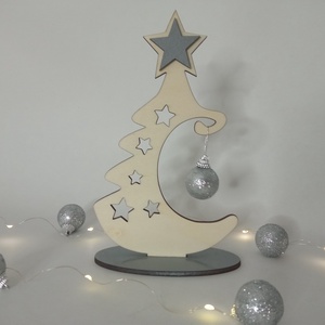 Karácsonyi fenyő dísz szürke csillagos, Karácsony, Karácsonyi lakásdekoráció, Karácsonyi lakásdíszek, Gravírozás, pirográfia, Festett tárgyak, MESKA