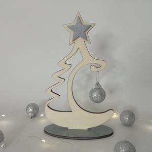Karácsonyi fenyő dísz szürke fenyő sziluettes, Karácsony, Karácsonyi lakásdekoráció, Karácsonyi lakásdíszek, Gravírozás, pirográfia, Festett tárgyak, MESKA