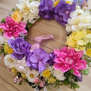 Húsvéti nyuszis ajtódísz - Lila és rózsaszín színben - 34 cm - otthon & életmód - húsvéti díszek és dekorációk - húsvéti ajtódísz, kopogtató - Meska.hu