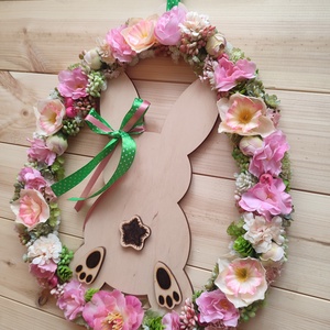 Húsvéti nyuszipopós ajtódísz - Rózsaszín színben  - otthon & életmód - húsvéti díszek és dekorációk - húsvéti ajtódísz, kopogtató - Meska.hu