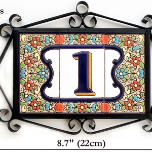 Személyre szabott, rendelésre készülő spanyol kerámia házszám fémkeretben - Flores, 1 számjegy - otthon & életmód - ház & kert - házszám - Meska.hu