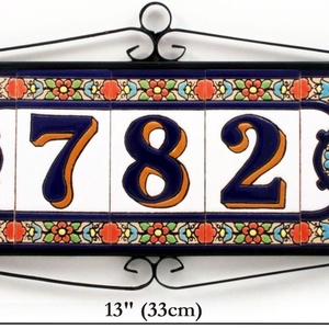 Személyre szabott, rendelésre készülő spanyol kerámia házszám fémkeretben - Flores, 3 számjegy - otthon & életmód - ház & kert - házszám - Meska.hu