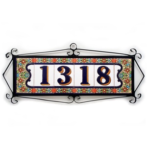 Személyre szabott, rendelésre készülő spanyol kerámia házszám fémkeretben - Flores, 4 számjegy, Otthon & Életmód, Ház & Kert, Házszám, Kerámia, MESKA