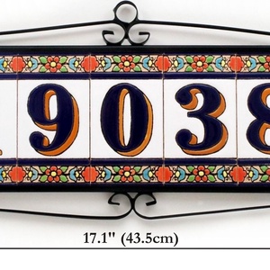 Személyre szabott, rendelésre készülő spanyol kerámia házszám fémkeretben - Flores, 5 számjegy - otthon & életmód - ház & kert - házszám - Meska.hu