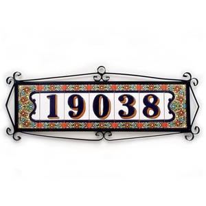 Személyre szabott, rendelésre készülő spanyol kerámia házszám fémkeretben - Flores, 5 számjegy, Otthon & Életmód, Ház & Kert, Házszám, Kerámia, MESKA