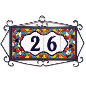 Személyre szabott, rendelésre készülő spanyol kerámia házszám fémkeretben - Mallorca, 2 számjegy, Otthon & Életmód, Ház & Kert, Házszám, Kerámia, MESKA