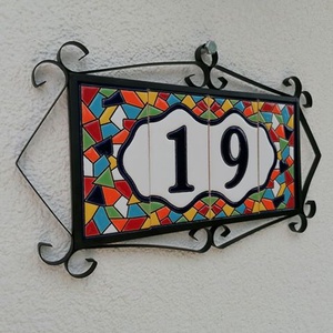 Személyre szabott, rendelésre készülő spanyol kerámia házszám fémkeretben - Mallorca, 2 számjegy - otthon & életmód - ház & kert - házszám - Meska.hu