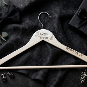 Egyedi esküvői vállfa, Esküvő, Ruha, Vállfa, Gravírozás, pirográfia, MESKA