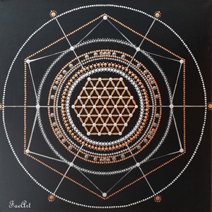 Hexagon - Gabonakör  - Pontfestett mandala, Művészet, Festmény, Akril, Festészet, MESKA
