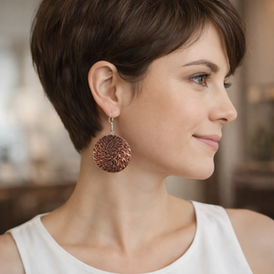 Bronzi - Egyedi kézműves fülbevaló, Ékszer, Fülbevaló, Lógós kerek fülbevaló, Famegmunkálás, MESKA