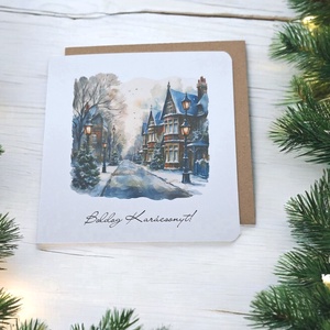 Karácsonyi Képeslap - Ünnepi Utcakép, Karácsony, Karácsonyi ajándékozás, Karácsonyi képeslap, üdvözlőlap, ajándékkísérő, Papírművészet, MESKA