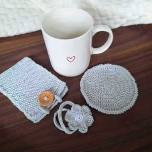 Ajándékcsomag - teás, kávés (kékes szürke) - otthon & életmód - konyhafelszerelés, tálalás - tálalás - tányér- és poháralátét - Meska.hu