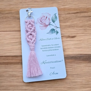 Keresztszülő felkérő ajándék, makramé kulcstartó - rózsaszín #1 - játék & sport - keresztelőajándékok - Meska.hu