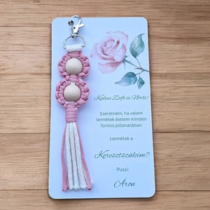 Keresztszülő felkérő ajándék, makramé kulcstartó - rózsaszín #3, Játék & Sport, Keresztelőajándékok, Csomózás, MESKA