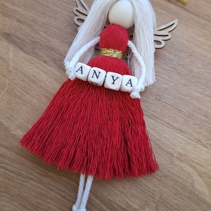 Makramé angyal, karácsonyfadísz, angyaldísz - ANYA (piros) - karácsony - karácsonyi lakásdekoráció - karácsonyfadíszek - Meska.hu