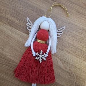 Piros makramé angyal, karácsonyfadísz - karácsony - karácsonyi lakásdekoráció - karácsonyfadíszek - Meska.hu