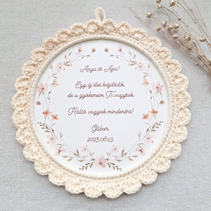 Szülőköszöntő horgolt kép - krém szín, Esküvő, Emlék & Ajándék, Szülőköszöntő ajándék, Fotó, grafika, rajz, illusztráció, Horgolás, MESKA