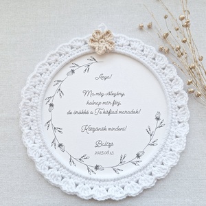 Szülőköszöntő horgolt kép - fehér, horgolt virágos, Esküvő, Emlék & Ajándék, Szülőköszöntő ajándék, Fotó, grafika, rajz, illusztráció, Horgolás, MESKA