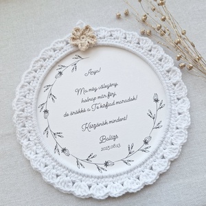 Szülőköszöntő horgolt kép - fehér, horgolt virágos - esküvő - emlék & ajándék - szülőköszöntő ajándék - Meska.hu