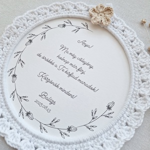 Szülőköszöntő horgolt kép - fehér, horgolt virágos - esküvő - emlék & ajándék - szülőköszöntő ajándék - Meska.hu