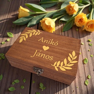 Esküvői pénzátadó doboz, nászajándék - sötét dió, tükörfólia (arany), Esküvő, Emlék & Ajándék, Nászajándék, Esküvői pénzátadó doboz, Festett tárgyak, Fotó, grafika, rajz, illusztráció, MESKA