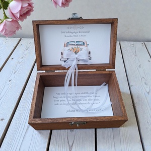 Esküvői pénzátadó doboz, nászajándék - sötét dió, arany tükörfólia , Esküvő, Emlék & Ajándék, Nászajándék, Esküvői pénzátadó doboz, Festett tárgyak, Fotó, grafika, rajz, illusztráció, MESKA