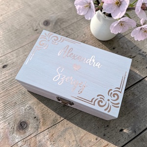 Esküvői pénzátadó doboz, nászajándék - nyírfa, rosegold tükörfólia  - esküvő - emlék & ajándék - nászajándék - esküvői pénzátadó doboz - Meska.hu