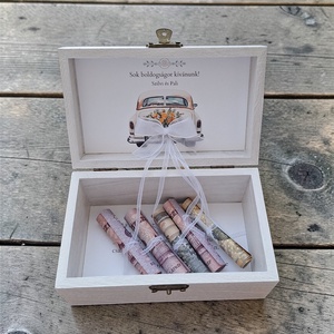 Esküvői pénzátadó doboz, nászajándék - nyírfa, rosegold tükörfólia  - Meska.hu