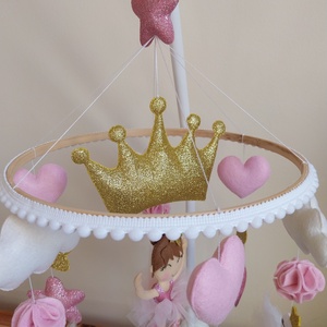 Rózsaszín álom balerinás, hattyús kiságyforgó kislánynak - Pink Crib Mobile for girl with swan and balerina   - játék & sport - 3 éves kor alattiaknak - kiságyforgó - Meska.hu