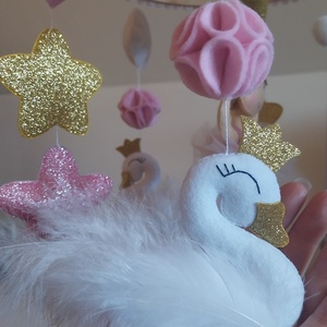 Rózsaszín álom balerinás, hattyús kiságyforgó kislánynak - Pink Crib Mobile for girl with swan and balerina   - játék & sport - 3 éves kor alattiaknak - kiságyforgó - Meska.hu