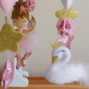 Rózsaszín álom balerinás, hattyús kiságyforgó kislánynak - Pink Crib Mobile for girl with swan and balerina   - játék & sport - 3 éves kor alattiaknak - kiságyforgó - Meska.hu