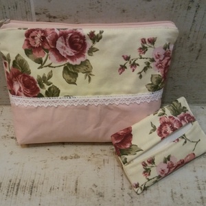 Rózsás neszesszer rózsaszínnel és zsebkendőtartó - táska & tok - neszesszer - Meska.hu