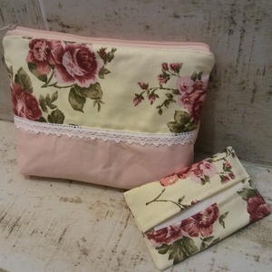 Rózsás neszesszer rózsaszínnel és zsebkendőtartó - Meska.hu