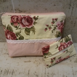 Rózsás neszesszer rózsaszínnel és zsebkendőtartó - táska & tok - neszesszer - Meska.hu