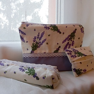 Levendula virágos neszesszer szett, Táska & Tok, Neszesszer, Varrás, Patchwork, foltvarrás, MESKA