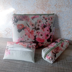 Menta alapon vintage rózsás neszesszer szett, Táska & Tok, Neszesszer, Varrás, Patchwork, foltvarrás, MESKA