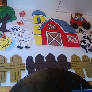 Gyerekszoba babaszoba fali dekoráció komplett farm a pajta 100x100cm az állatok 50cm a kerítés 80cm   - otthon & életmód - babaszoba, gyerekszoba - babaszoba dekoráció - Meska.hu